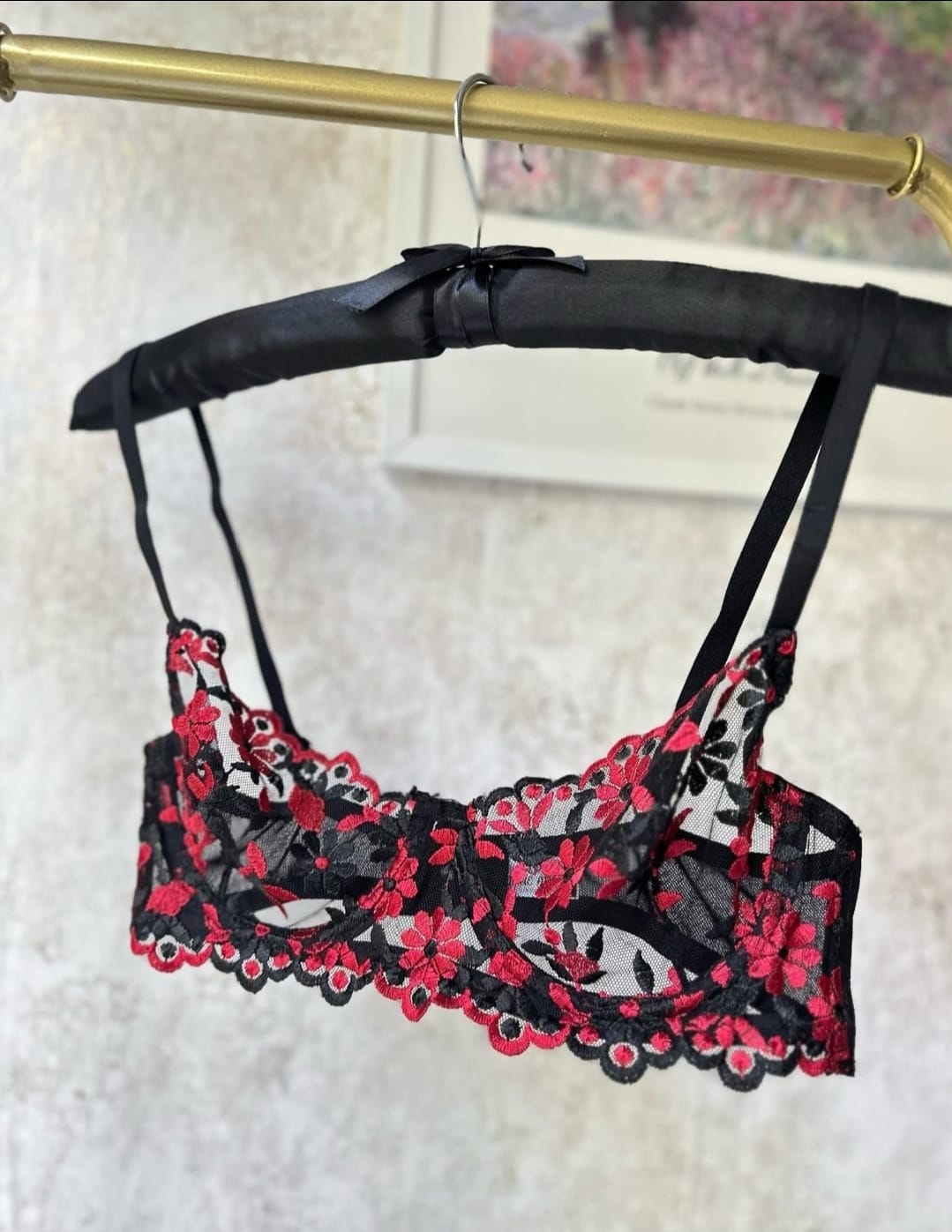 Transaparan Brode Kırmızı Siyah Set