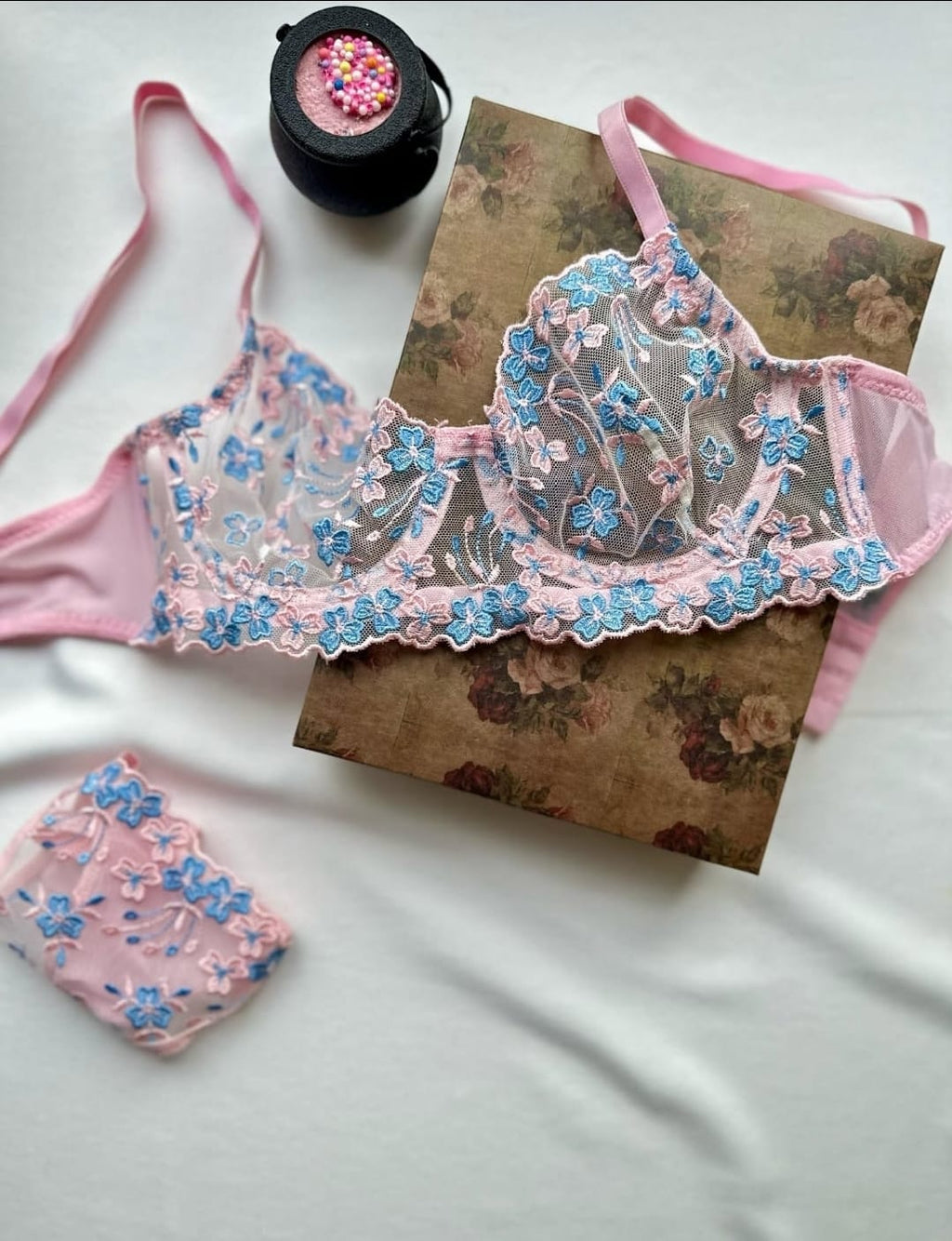 Transparan Brode Pudra Mavi Set