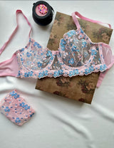 Transparan Brode Pudra Mavi Set
