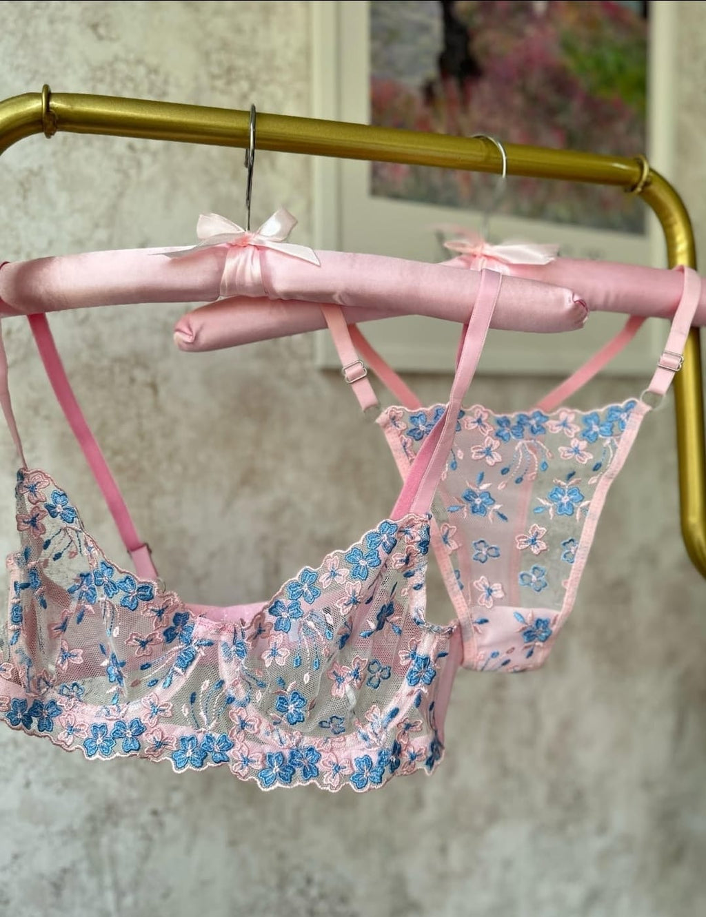 Transparan Brode Pudra Mavi Set