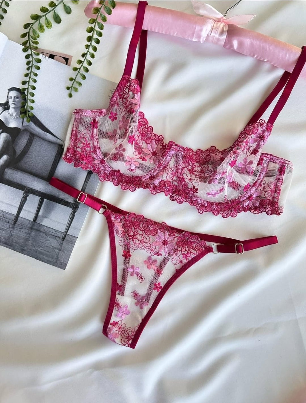 Transparan Brode Pembe Set