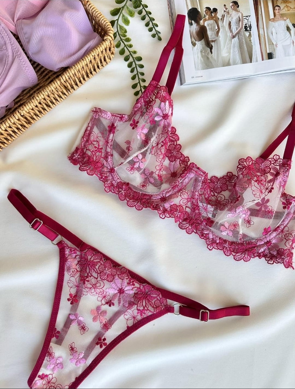 Transparan Brode Pembe Set