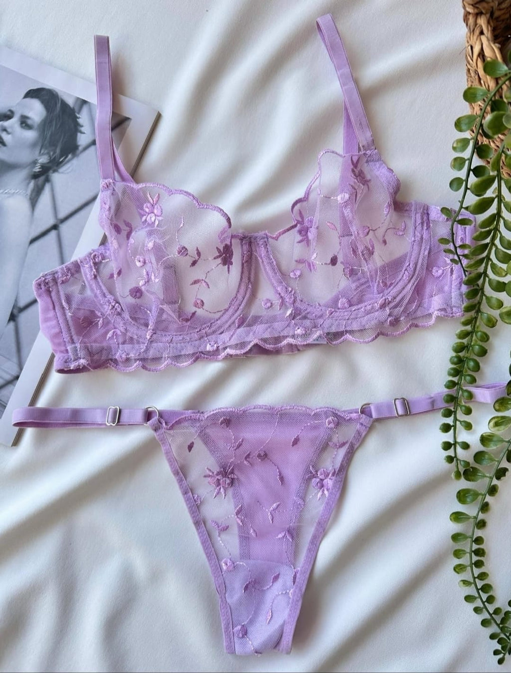 Transparan Yıldız Desenli Lila Brode