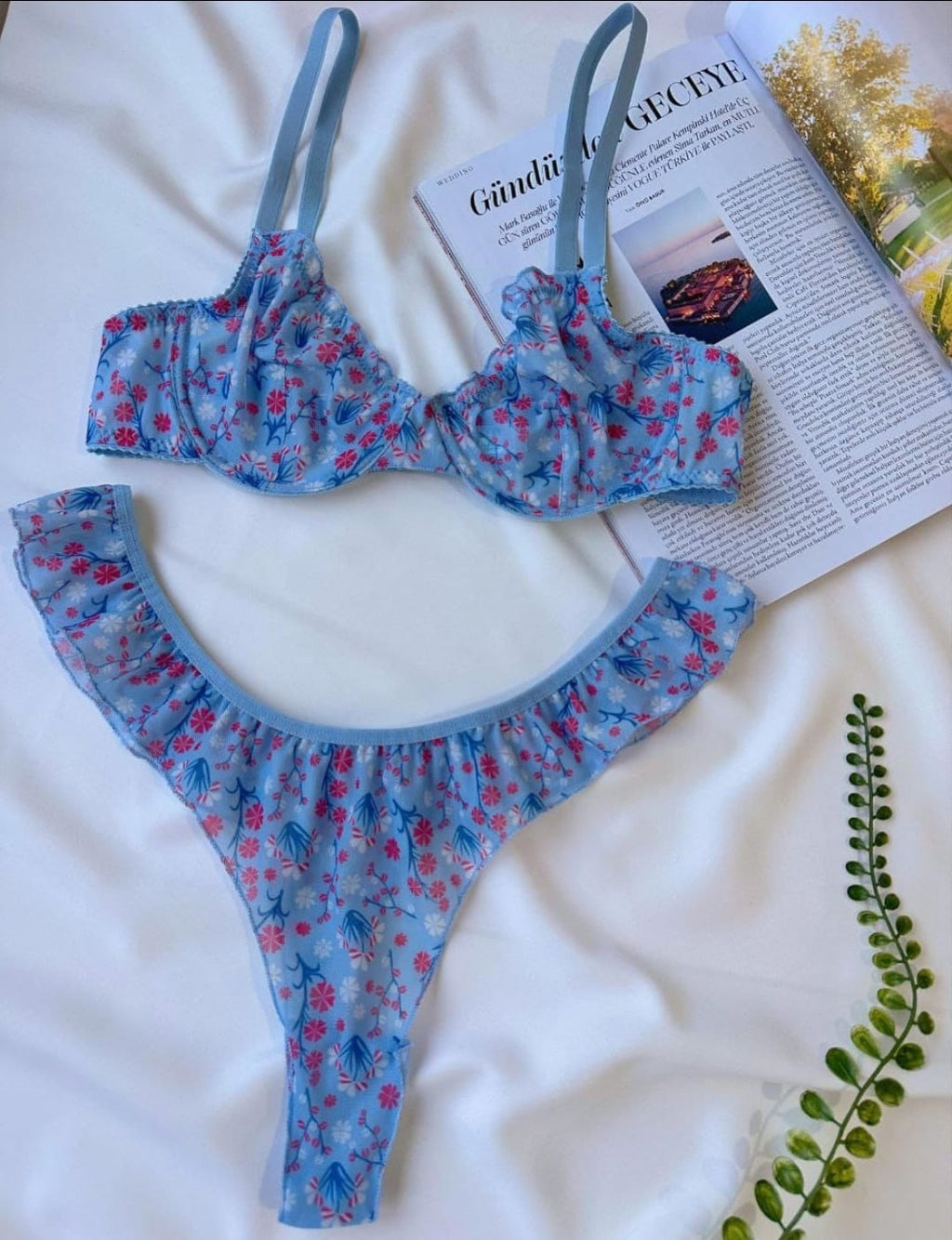 Tül Fırfır Mavi Set