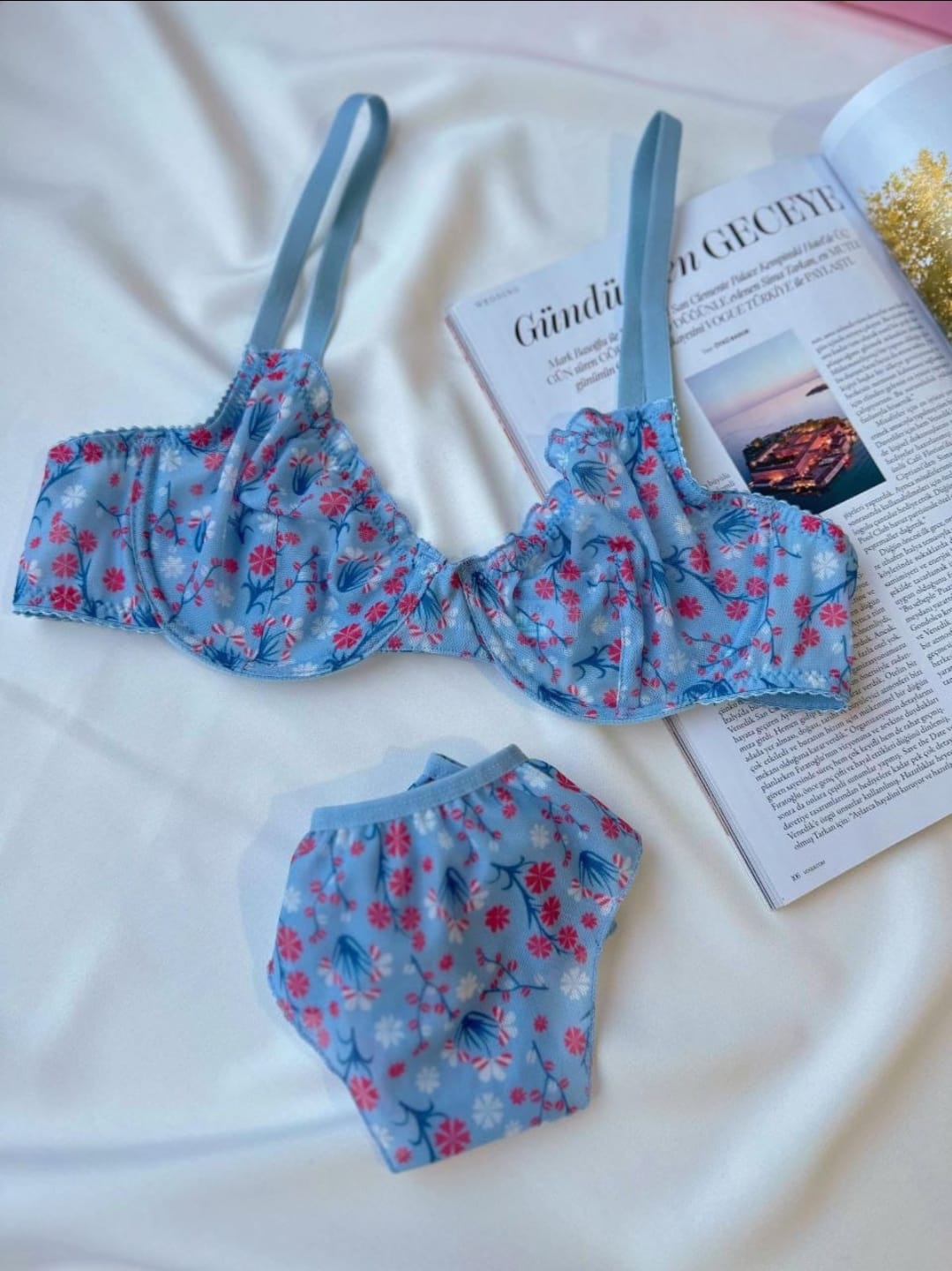 Tül Fırfır Mavi Set