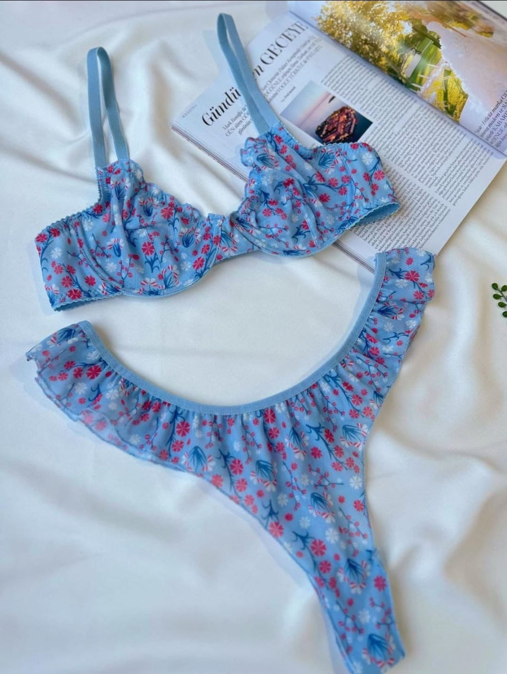 Tül Fırfır Mavi Set