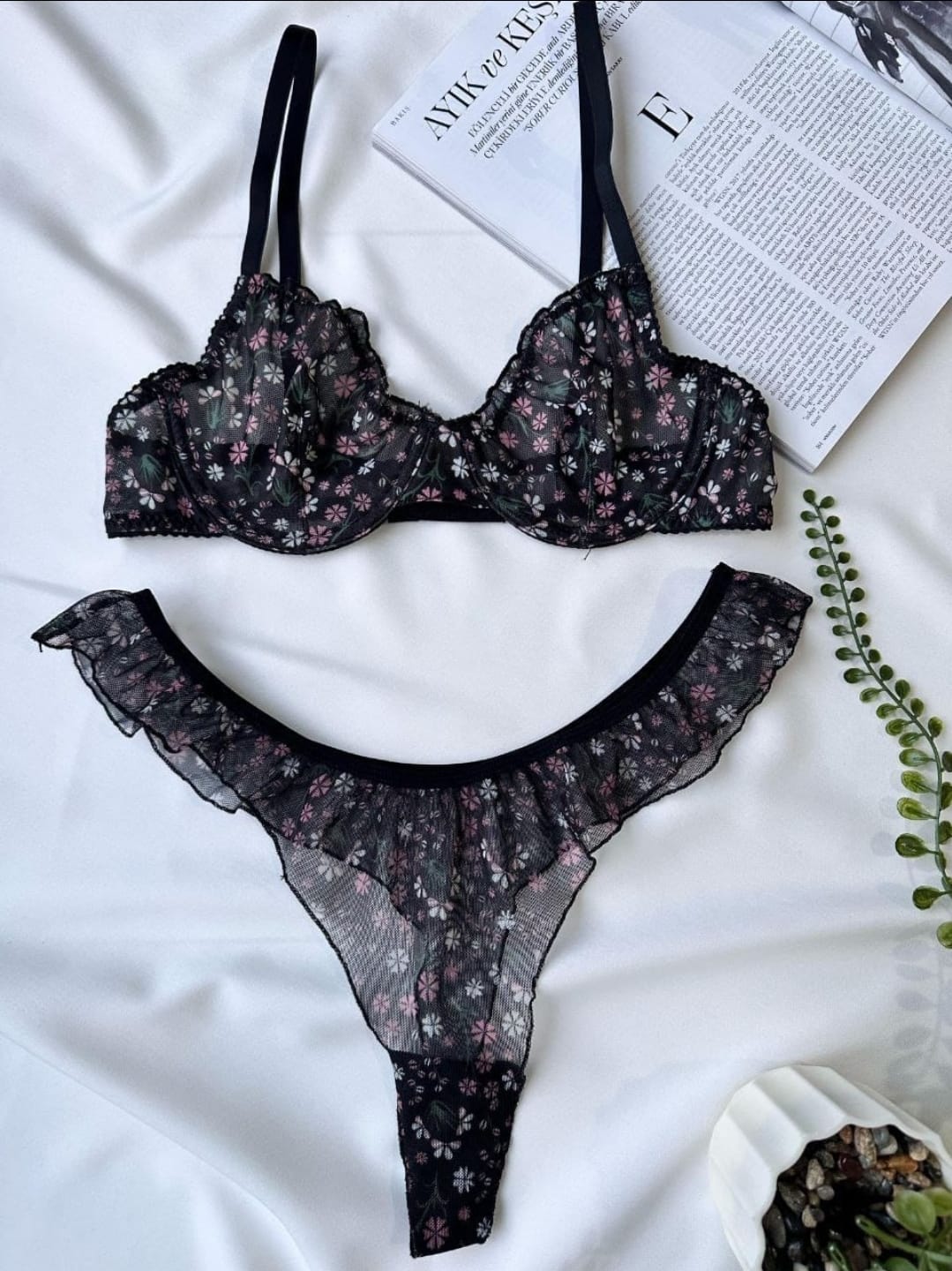 Tül Fırfır Siyah Set