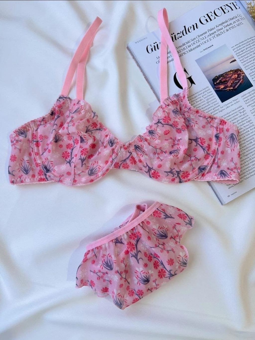 Tül Fırfır Pembe Set