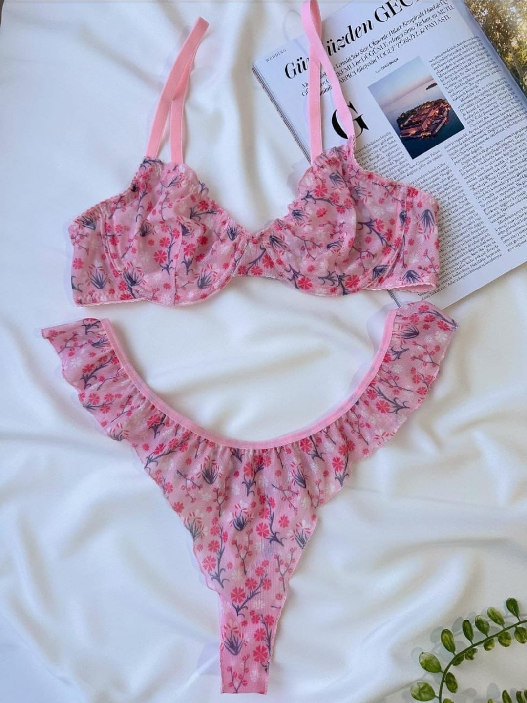 Tül Fırfır Pembe Set