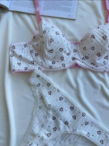 Pamuklu Kalp Desenli Beyaz Bralet Takım