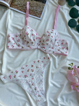 Pamuklu Çiçek Desenli Beyaz Bralet Takım