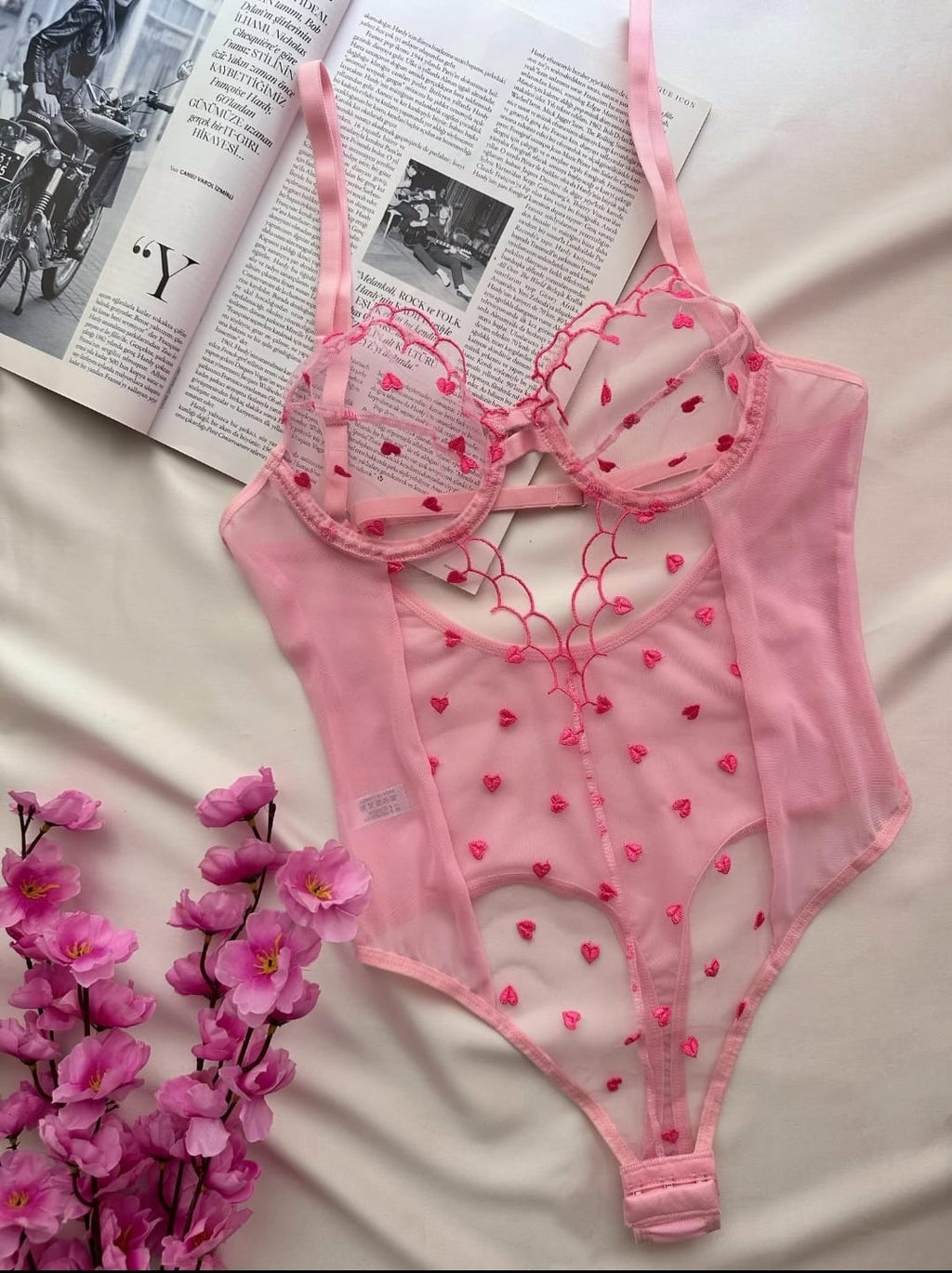 Kalpli Bodysuit Pembe