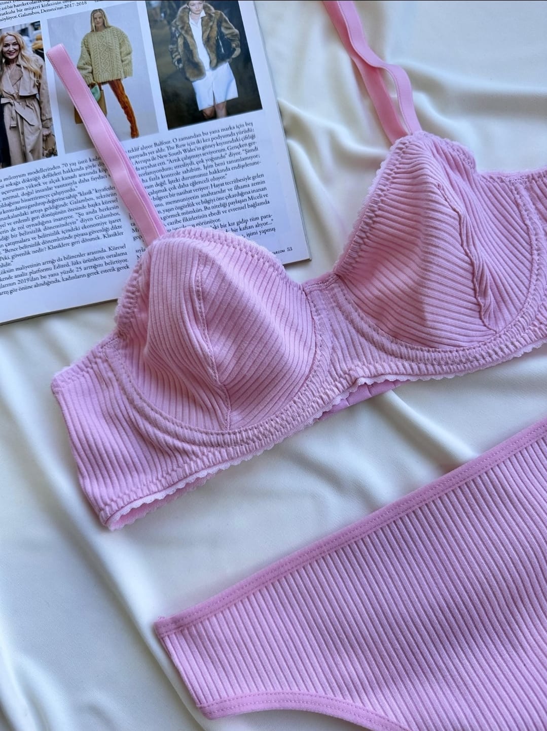 Balenli Pamuk Kaşkorse Pembe Takım