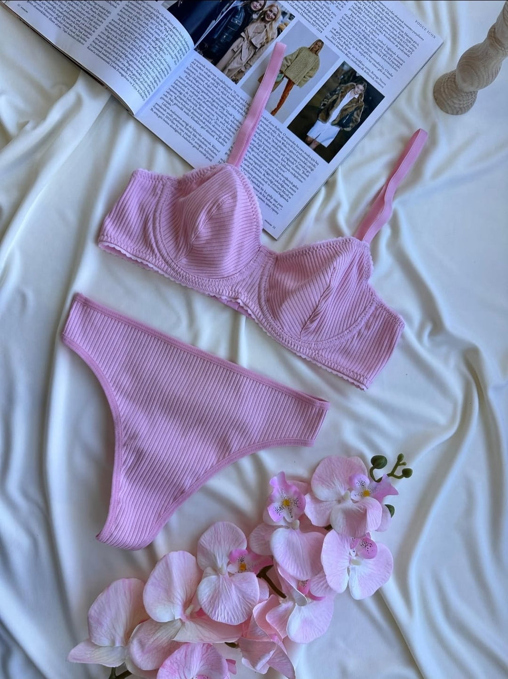 Balenli Pamuk Kaşkorse Pembe Takım